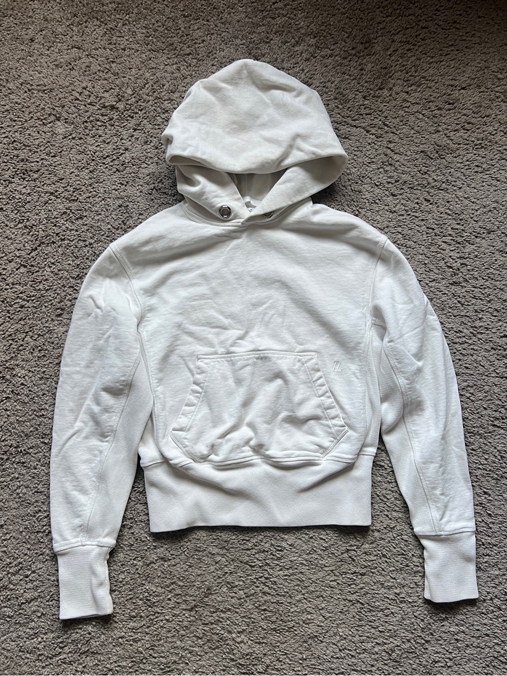 $285 Helmut Lang White Chalk Standard Eyelet Hoodie unisex size S/XS